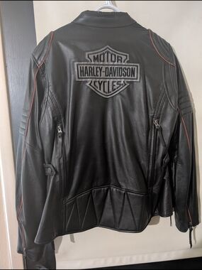 Harley-Davidson Black Leather Riding Jacket with Red Piping